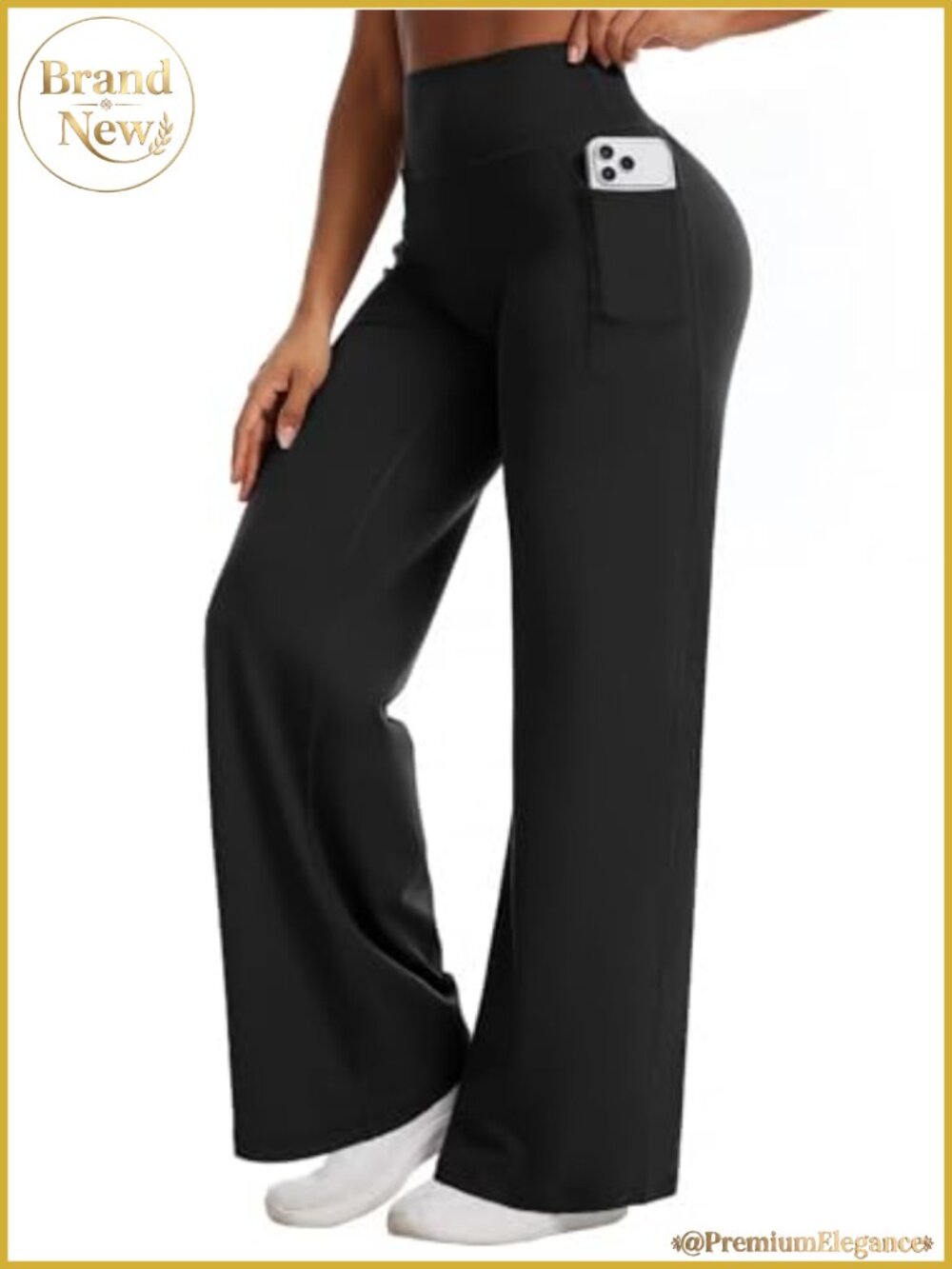 Straight Leg Wide Leg Yoga Pants High Rise Tummy Control Side Pockets